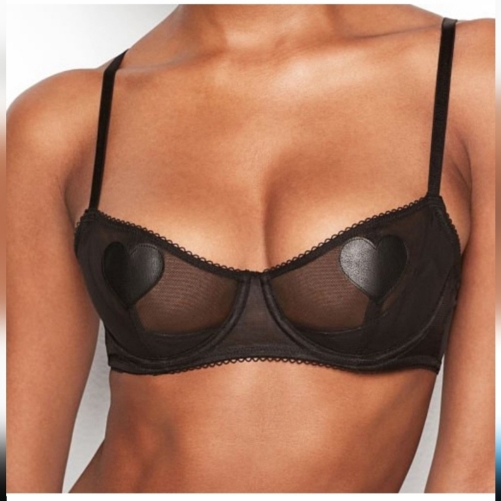 VS DREAM ANGELS Faux Leather Heart Push-Up Bra in Black